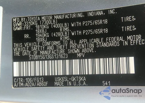 2016 Toyota Sequoia Sr5 5.7L V8 from USA, damaged, VIN 5TDBY5G13GS131623